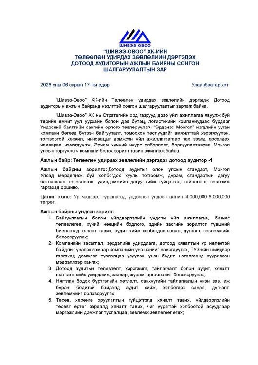 Та бүхнийг дараах ажлын байрны сонгон шалгаруулалтад урьж байна