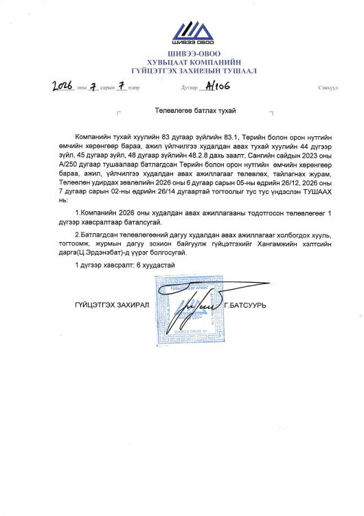 2026 оны Худалдан авах ажиллагааны тодотгосон төлөвлөгөө